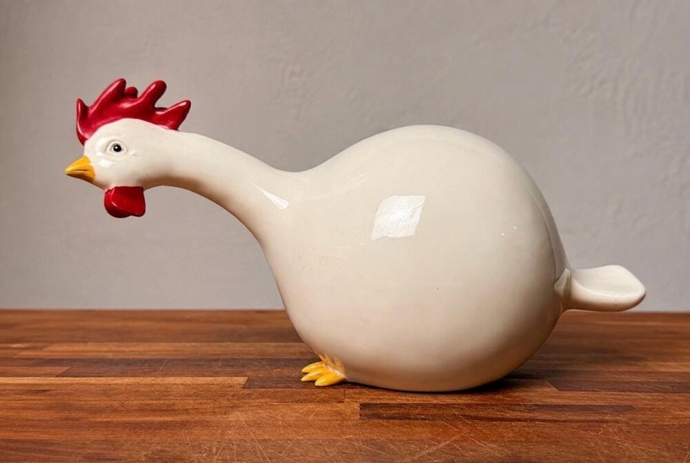 Vintage Resin Chicken Figurine Large White Hen Rooster Country Kitchen Decor